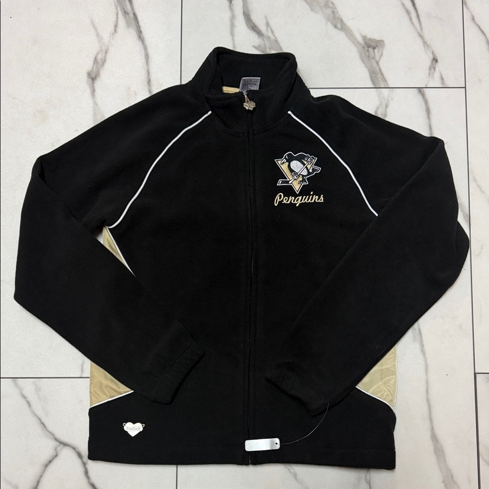 Reebok Black and Gold Pittsburgh Penguins Women's Fleece Jacket Medium Brand New